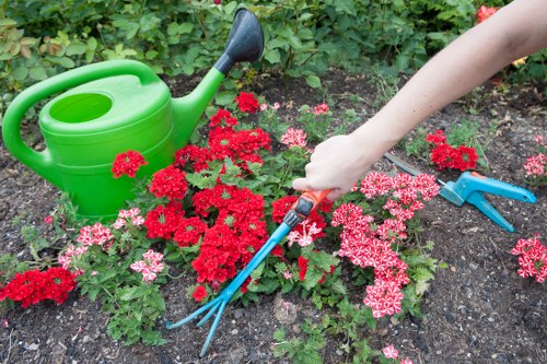 Landscape gardening in Ponders End with a stylish patio and planting beds